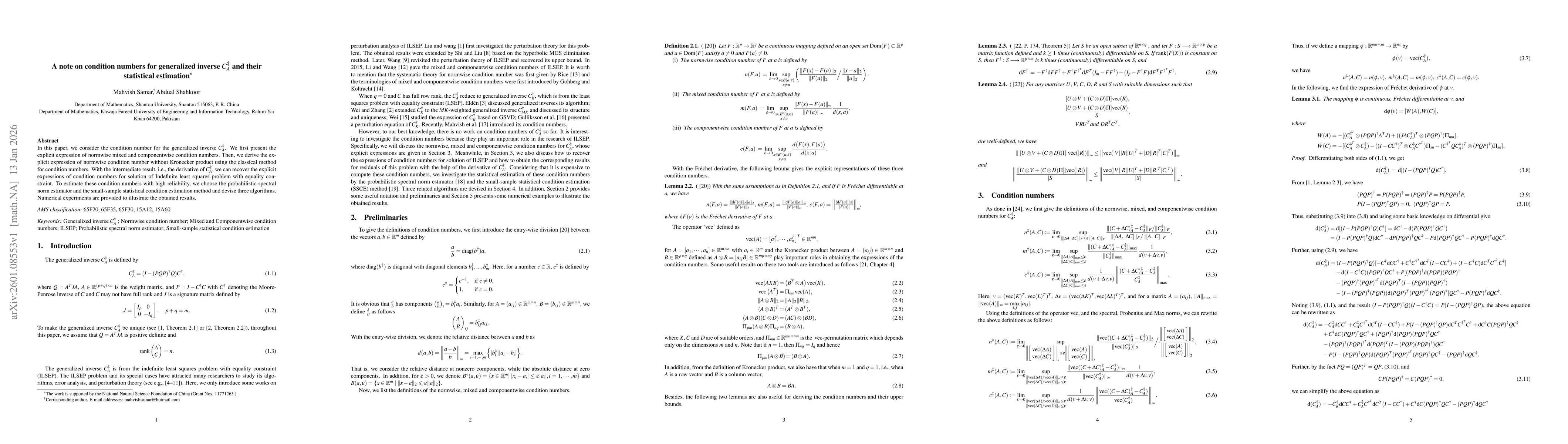 Thumbnail for A note on condition numbers for generalized inverse C^‡_A and their statistical estimation