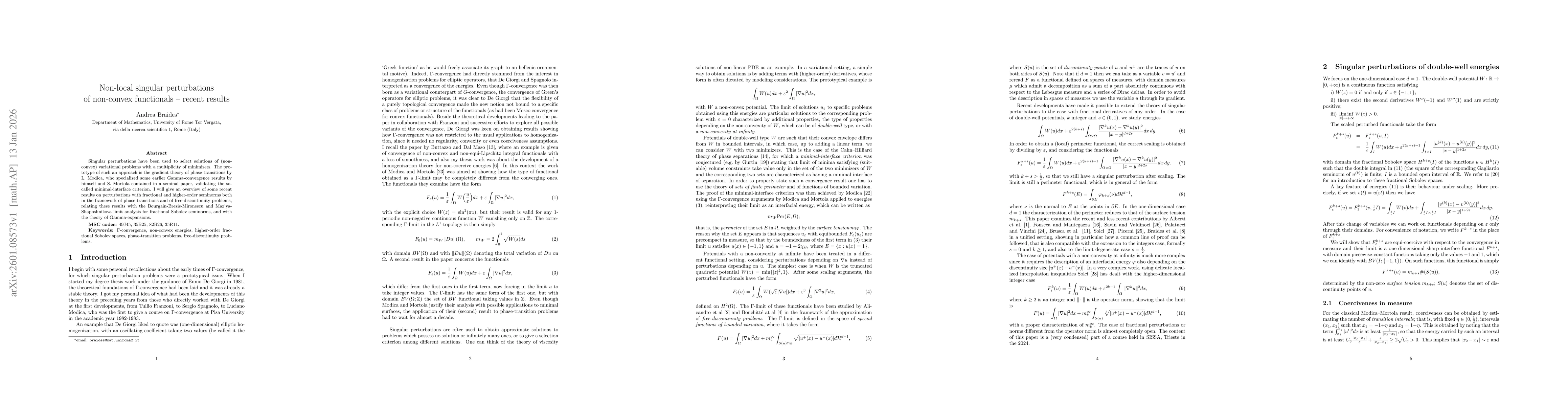 Thumbnail for Non-local singular perturbations of non-convex functionals -- recent results
