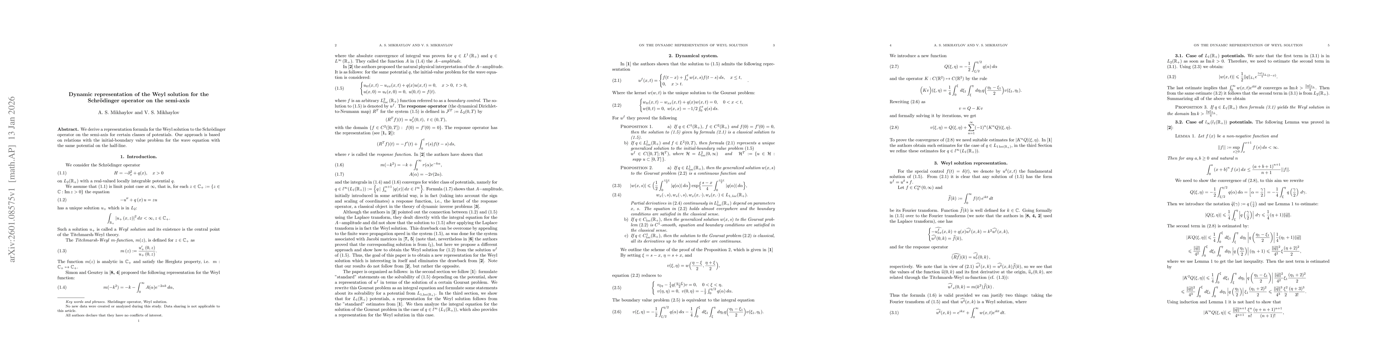 Thumbnail for Dynamic representation of the Weyl solution for the Schrödinger operator on the semi-axis