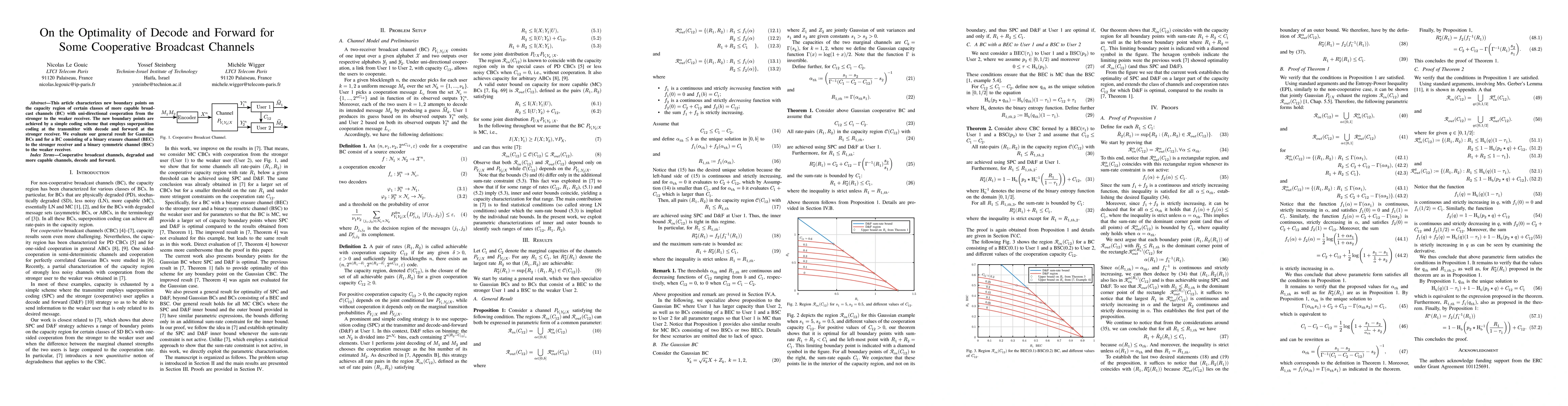 Thumbnail for On the Optimality of Decode and Forward for Some Cooperative Broadcast Channels