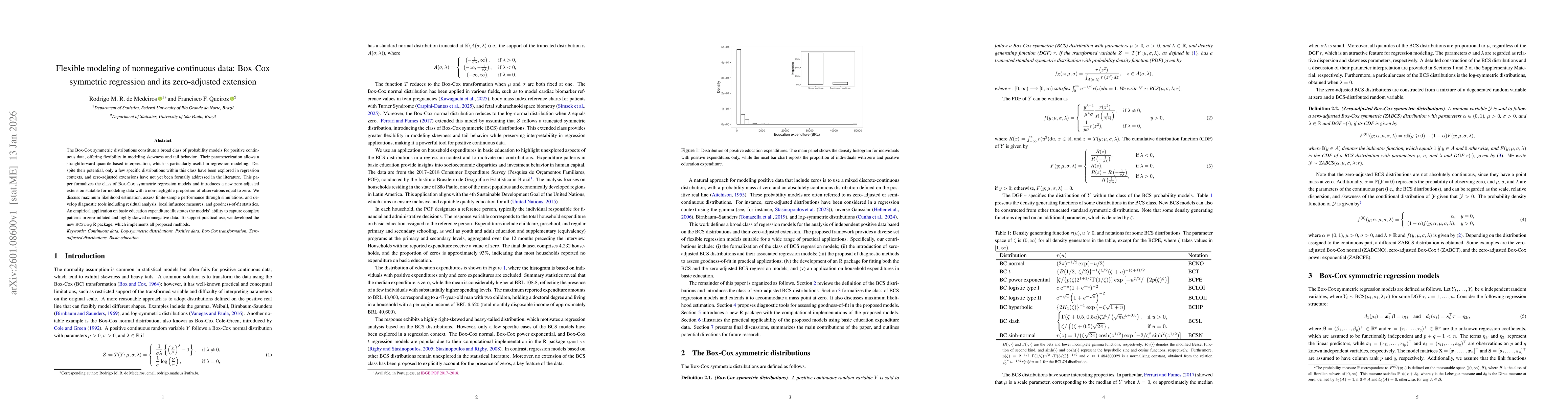 Thumbnail for Flexible modeling of nonnegative continuous data: Box-Cox symmetric regression and its zero-adjusted extension