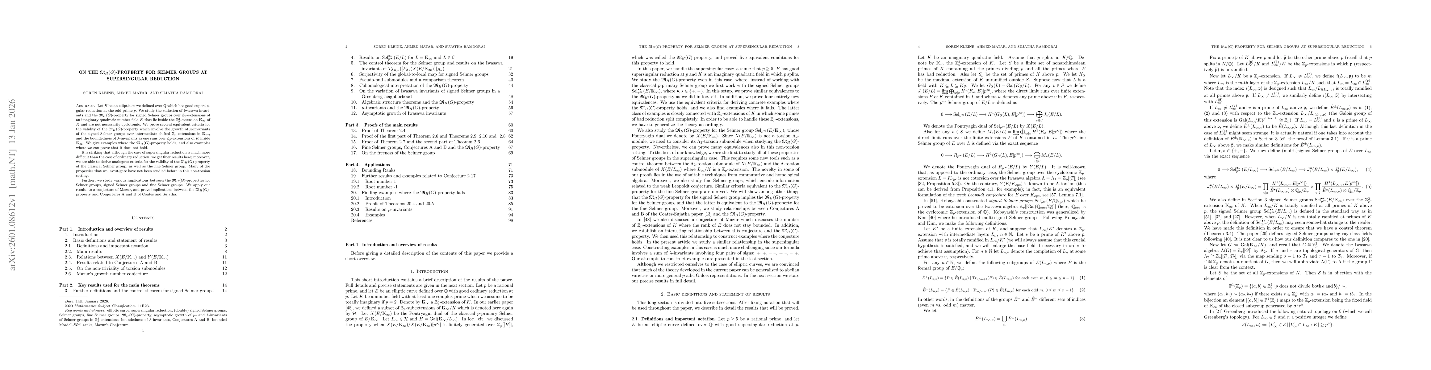Thumbnail for On the $\mathfrak{M}_H(G)$-property for Selmer groups at supersingular reduction