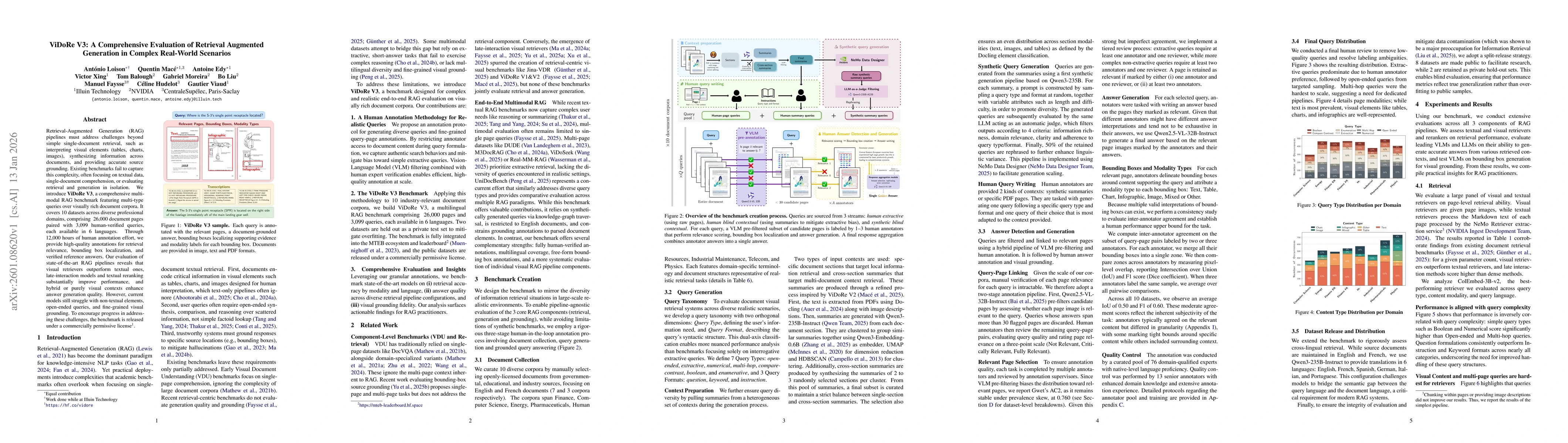 Thumbnail for ViDoRe V3: A Comprehensive Evaluation of Retrieval Augmented Generation in Complex Real-World Scenarios
