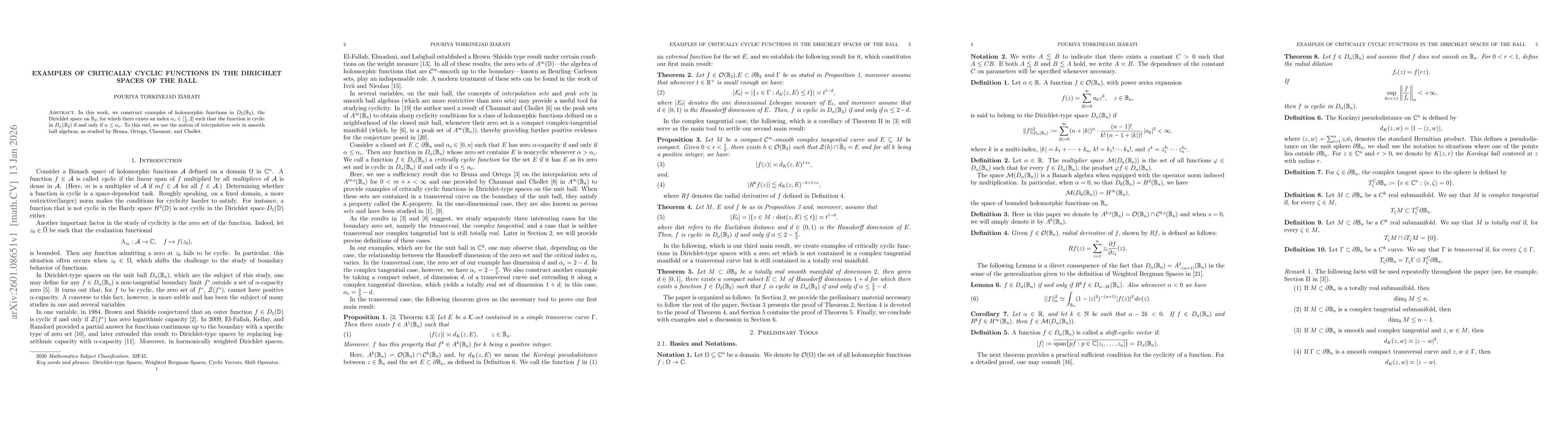 Thumbnail for Examples of critically cyclic functions in the Dirichlet spaces of the ball