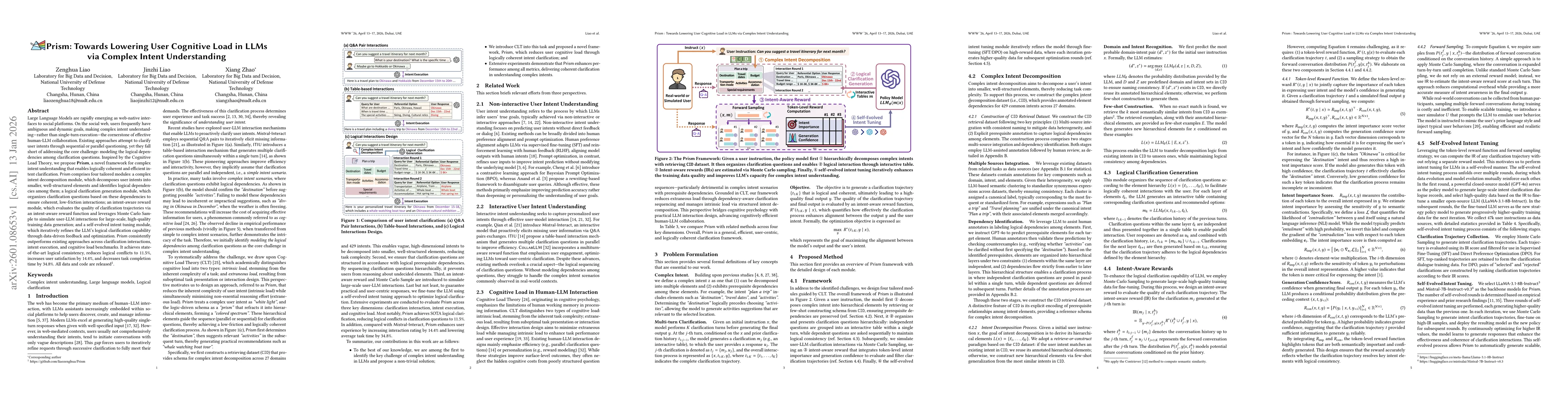 Thumbnail for Prism: Towards Lowering User Cognitive Load in LLMs via Complex Intent Understanding