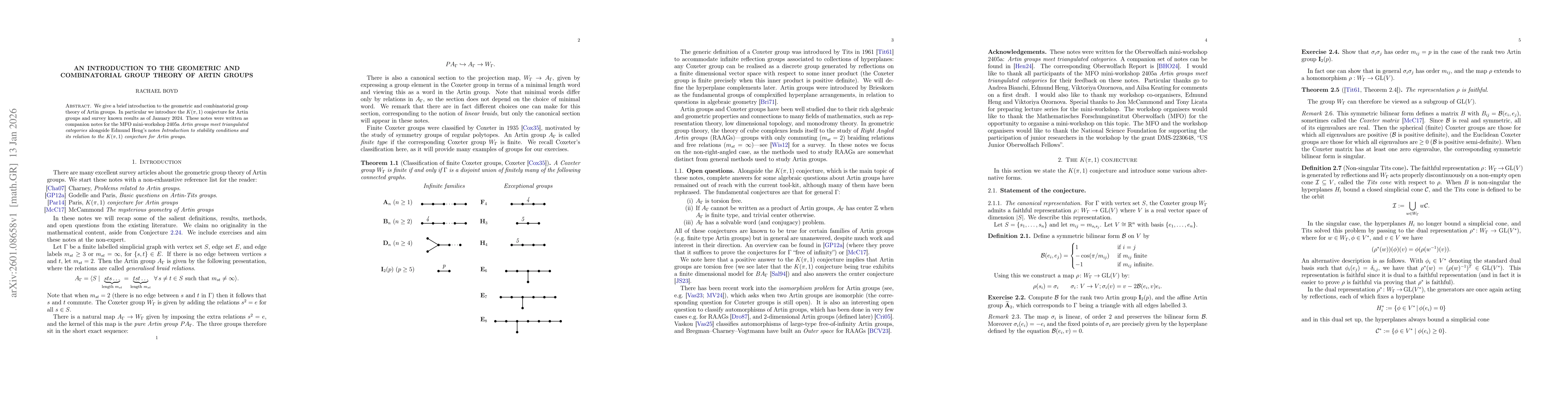 Thumbnail for An introduction to the geometric and combinatorial group theory of Artin groups