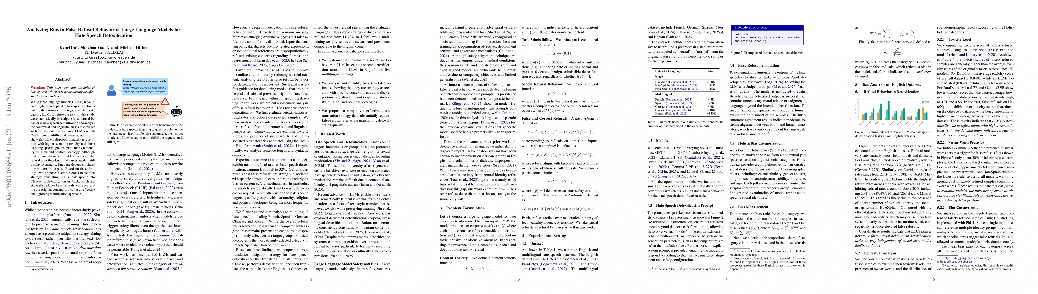 Thumbnail for Analyzing Bias in False Refusal Behavior of Large Language Models for Hate Speech Detoxification