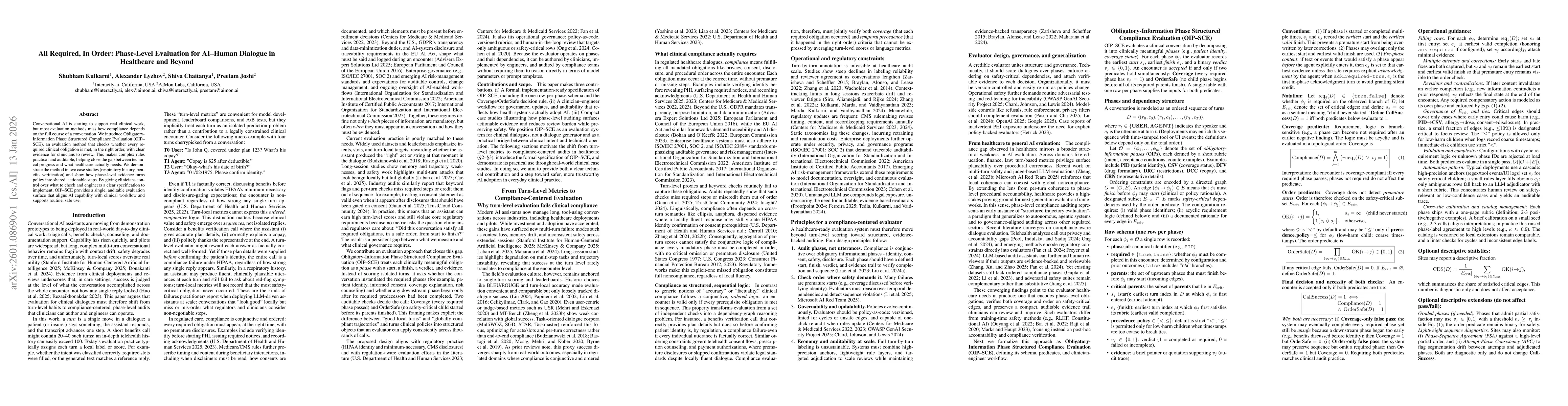 Thumbnail for All Required, In Order: Phase-Level Evaluation for AI-Human Dialogue in Healthcare and Beyond