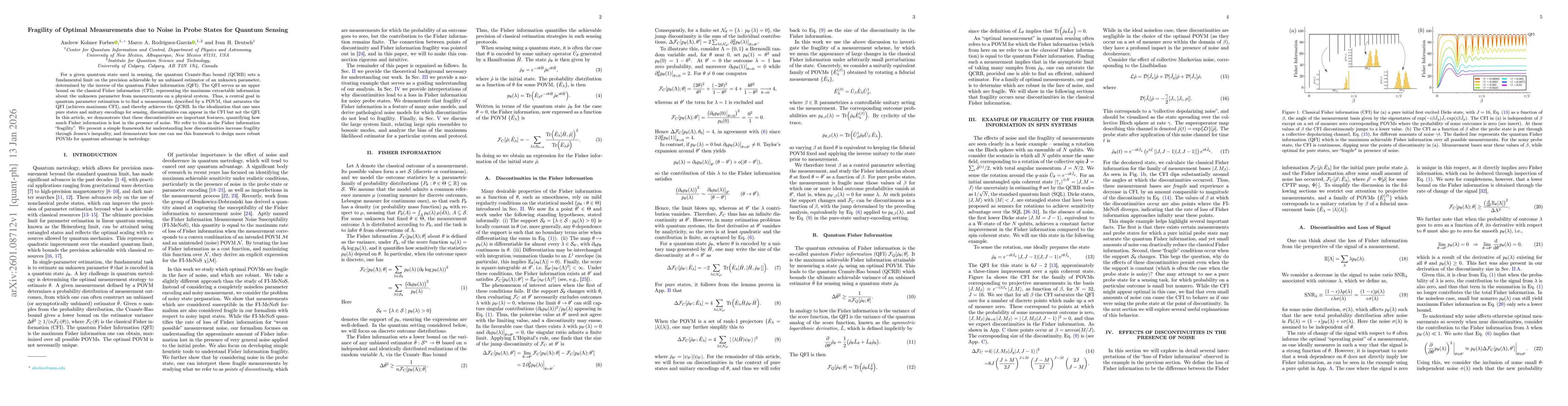 Thumbnail for Fragility of Optimal Measurements due to Noise in Probe States for Quantum Sensing