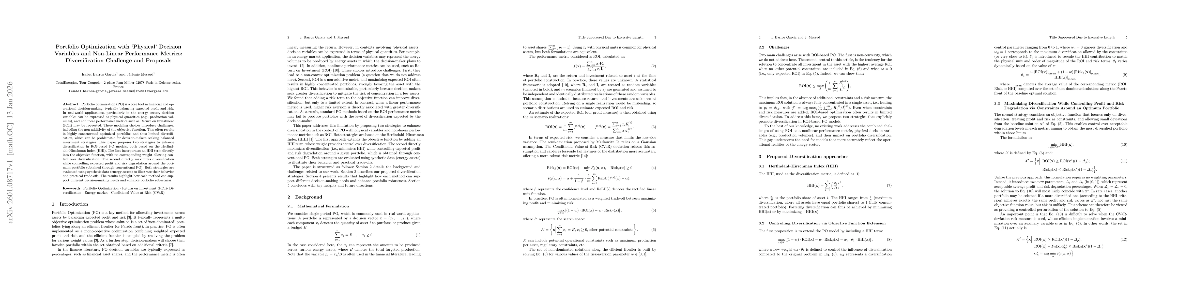Thumbnail for Portfolio Optimization with 'Physical' Decision Variables and Non-Linear Performance Metrics: Diversification Challenge and Proposals