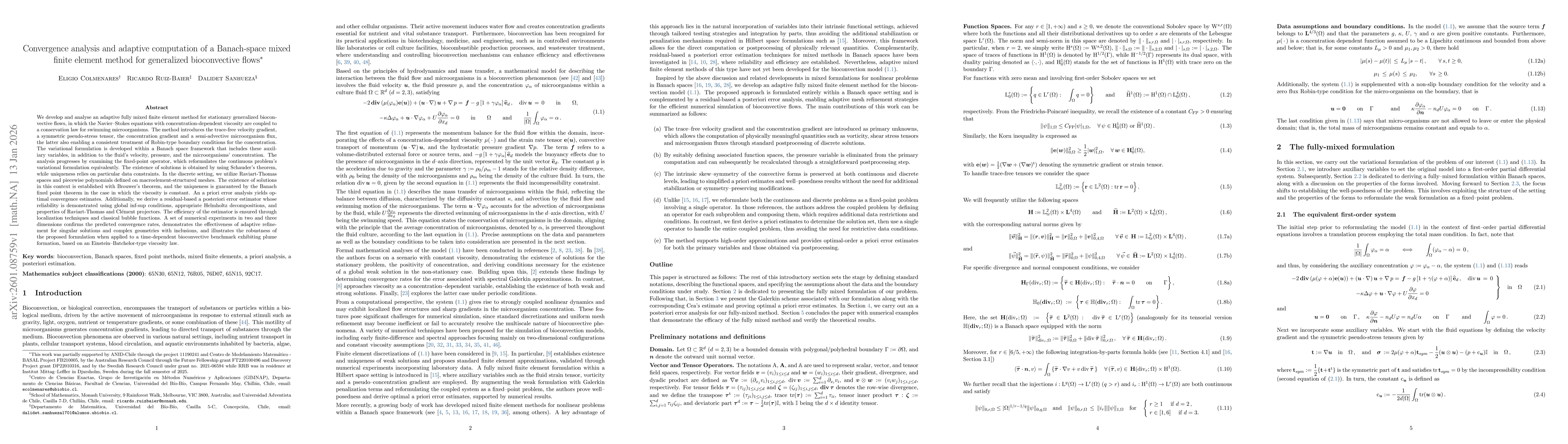 Thumbnail for Convergence analysis and adaptive computation of a Banach-space mixed finite element method for generalized bioconvective flows