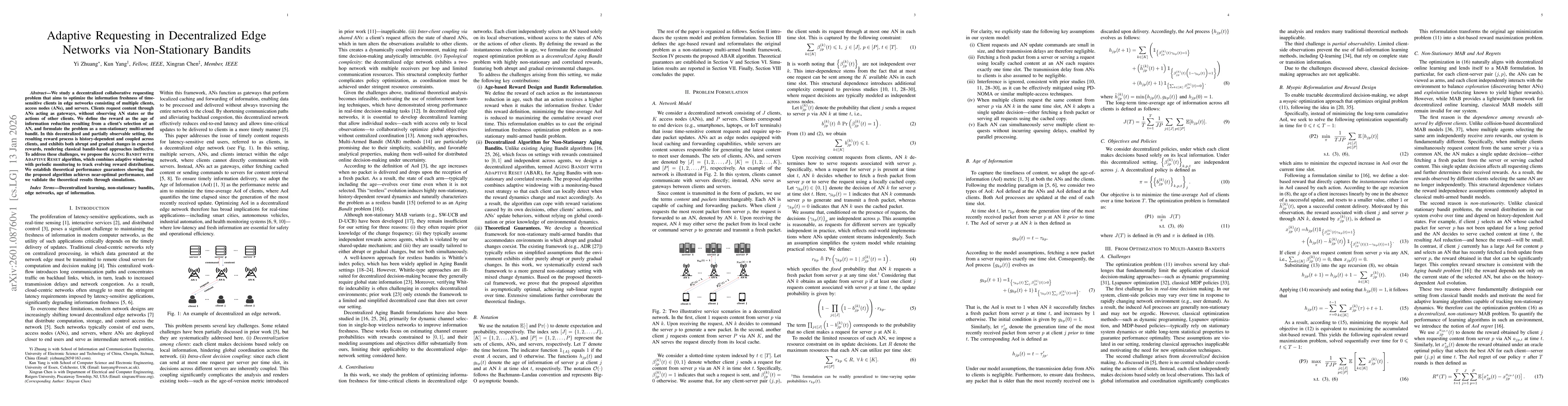 Thumbnail for Adaptive Requesting in Decentralized Edge Networks via Non-Stationary Bandits