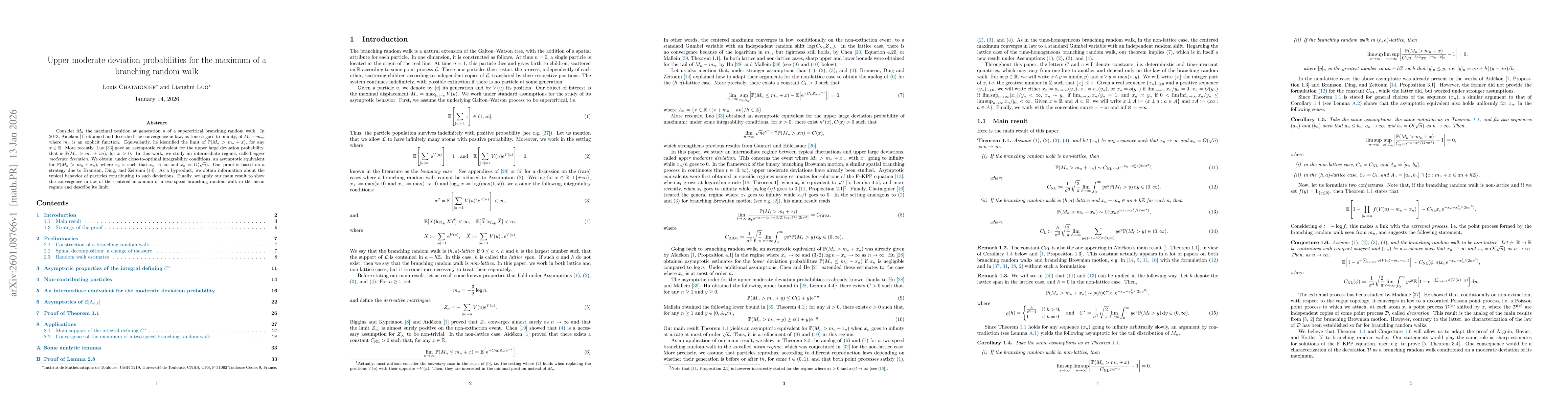 Thumbnail for Upper moderate deviation probabilities for the maximum of a branching random walk