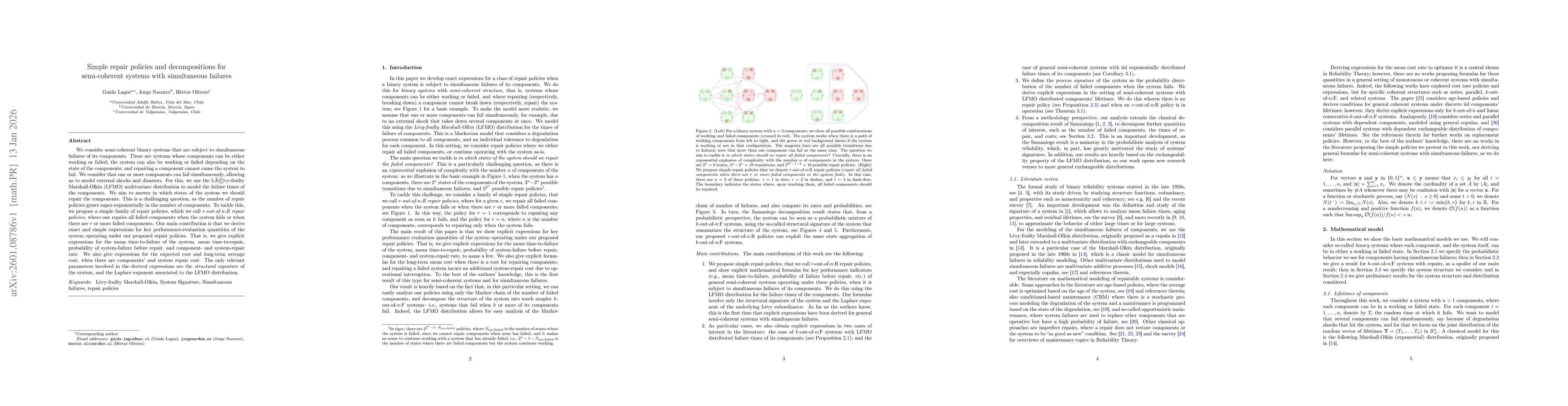 Thumbnail for Simple repair policies and decompositions for semi-coherent systems with simultaneous failures