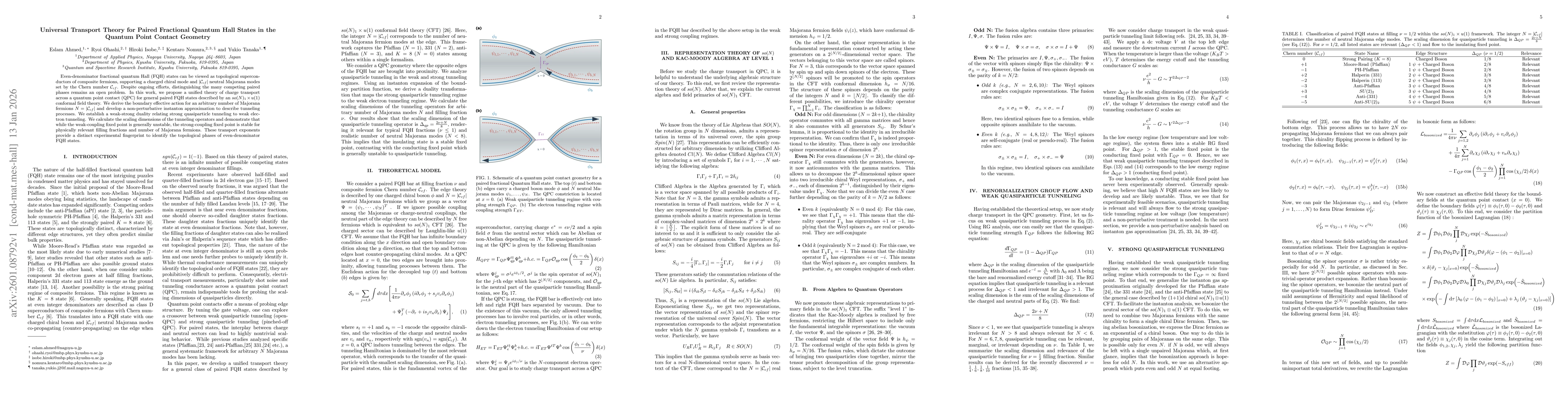 Thumbnail for Universal Transport Theory for Paired Fractional Quantum Hall States in the Quantum Point Contact Geometry