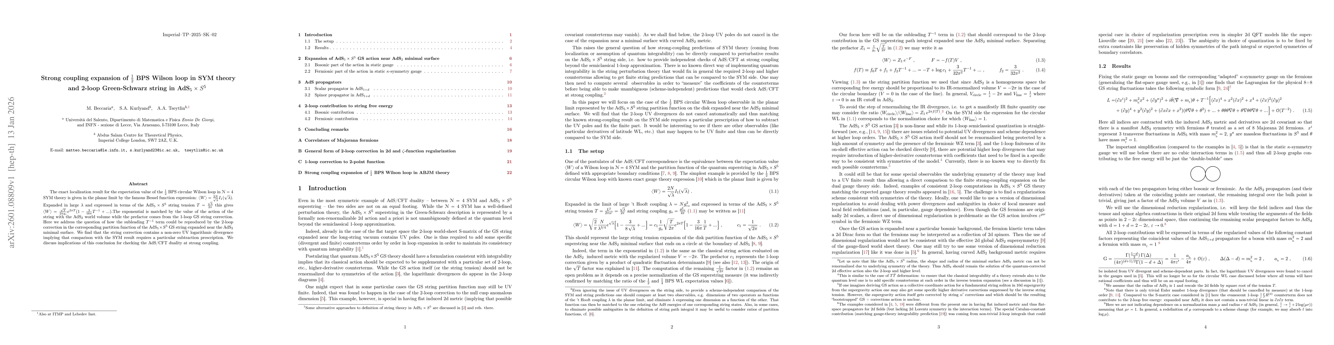 Thumbnail for Strong coupling expansion of $1\over 2$ BPS Wilson loop in SYM theory and 2-loop Green-Schwarz string in AdS$_5 \times $S$^5$