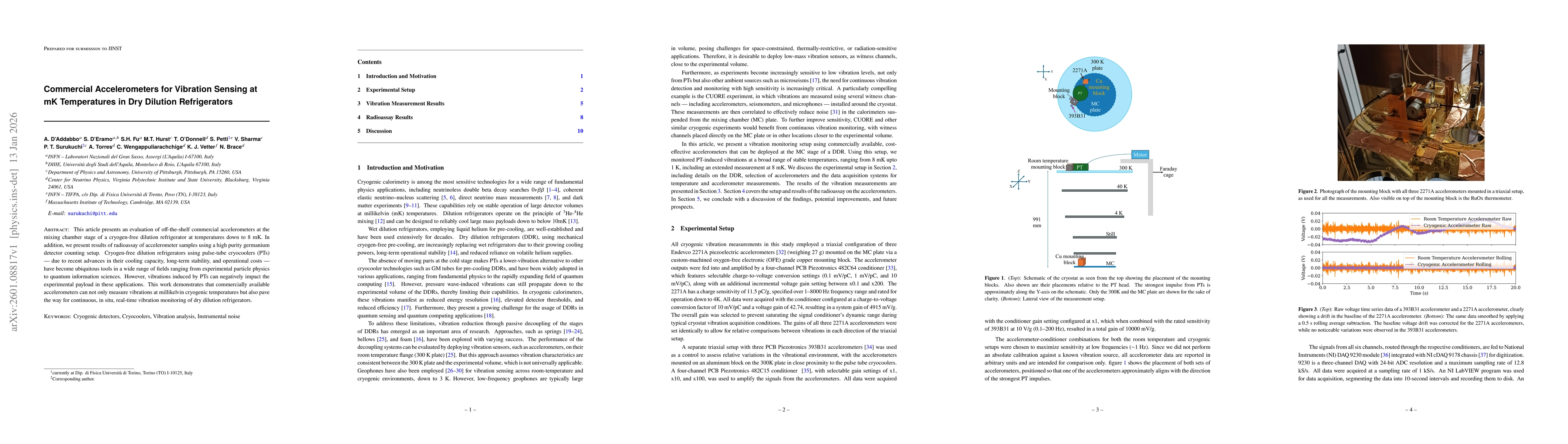 Thumbnail for Commercial Accelerometers for Vibration Sensing at mK Temperatures in Dry Dilution Refrigerators