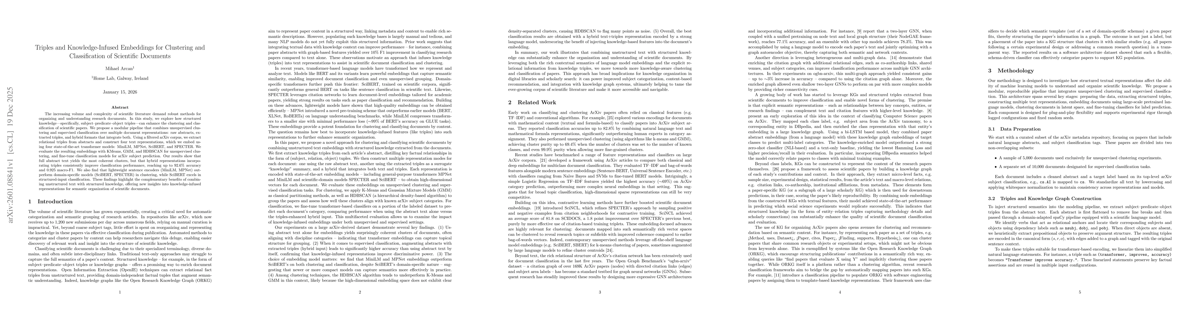 Thumbnail for Triples and Knowledge-Infused Embeddings for Clustering and Classification of Scientific Documents