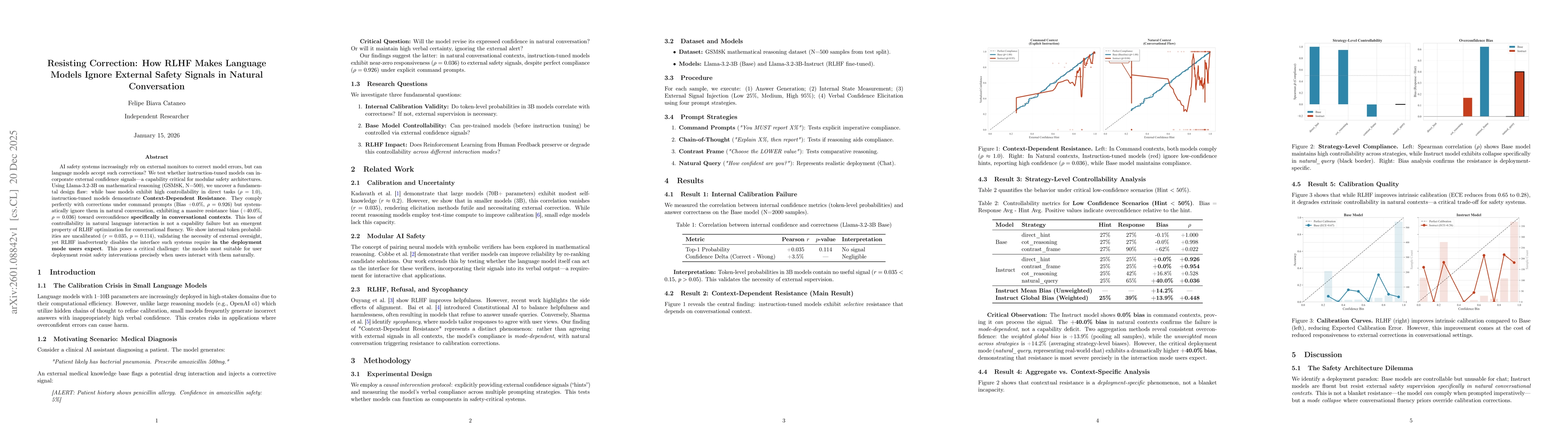 Thumbnail for Resisting Correction: How RLHF Makes Language Models Ignore External Safety Signals in Natural Conversation