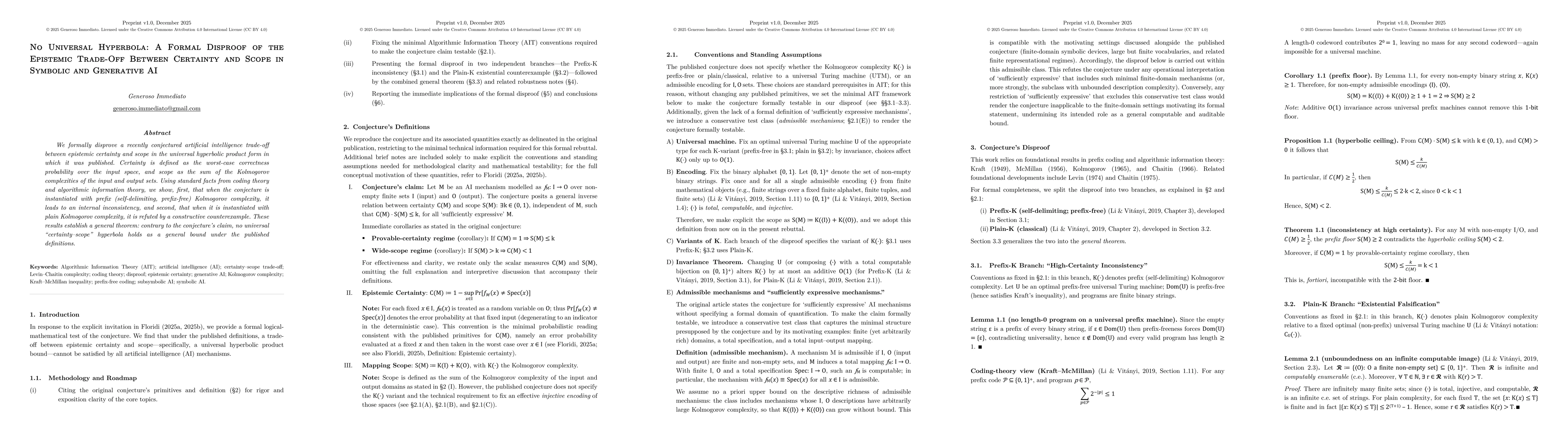 Thumbnail for No Universal Hyperbola: A Formal Disproof of the Epistemic Trade-Off Between Certainty and Scope in Symbolic and Generative AI