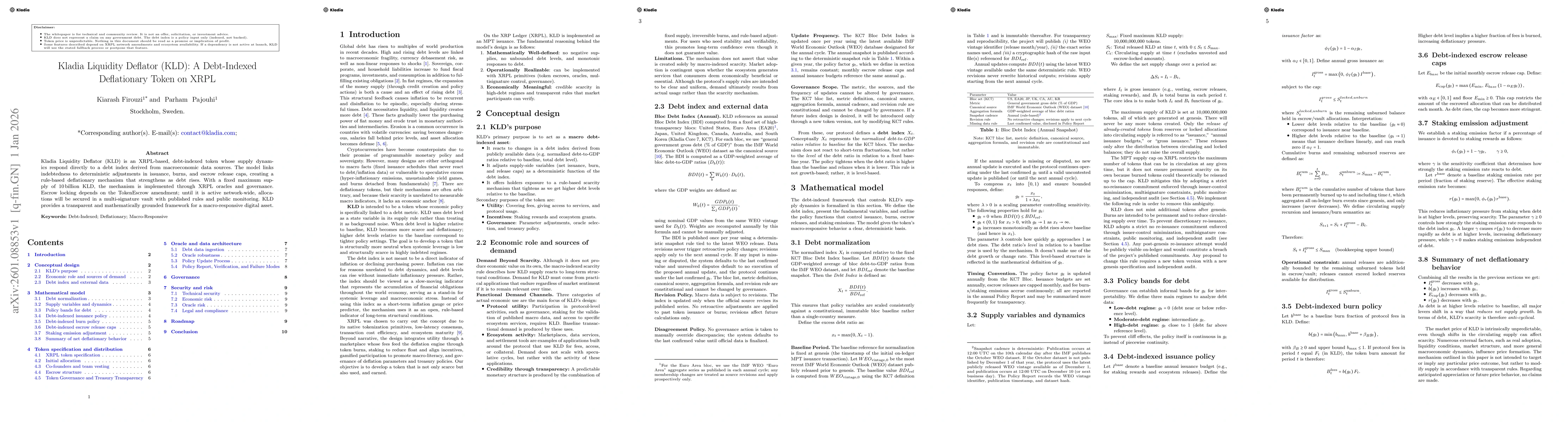 Thumbnail for Kladia Liquidity Deflator (KLD): A Debt-Indexed Deflationary Token on XRPL