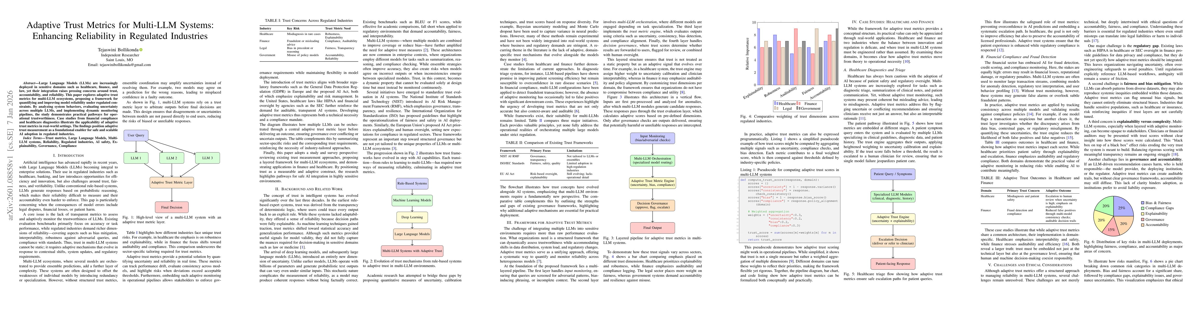 Thumbnail for Adaptive Trust Metrics for Multi-LLM Systems: Enhancing Reliability in Regulated Industries