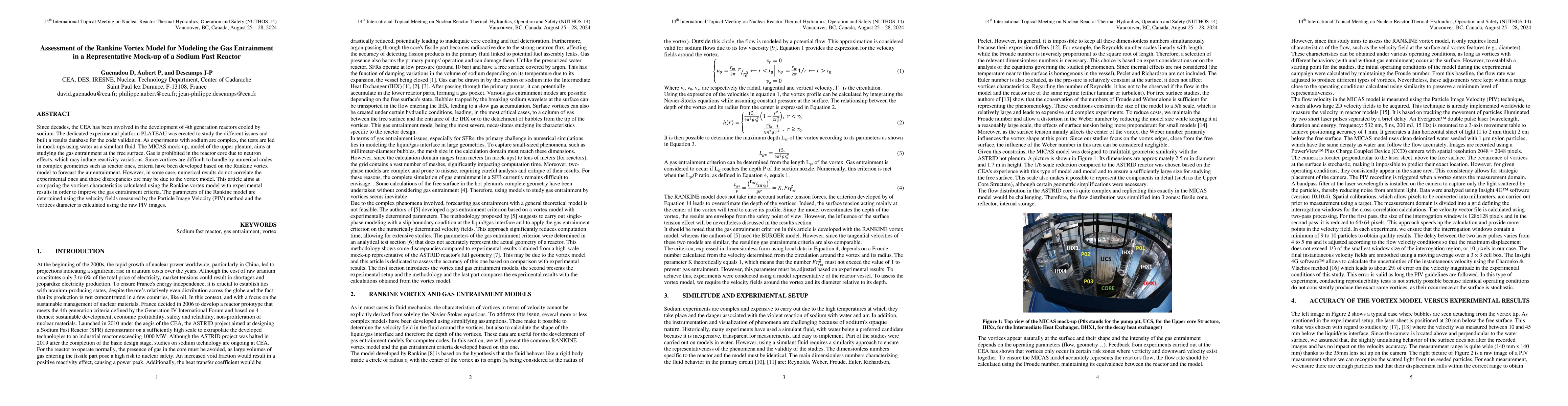 Thumbnail for Assessment of the Rankine Vortex Model for Modeling the Gas Entrainment in a Representative Mock-up of a Sodium Fast Reactor