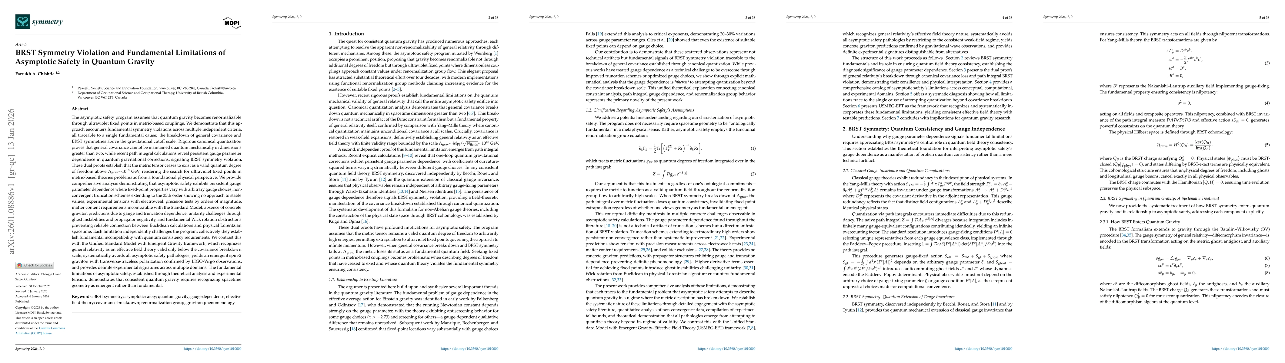Thumbnail for BRST Symmetry Violation and Fundamental Limitations of Asymptotic Safety in Quantum Gravity
