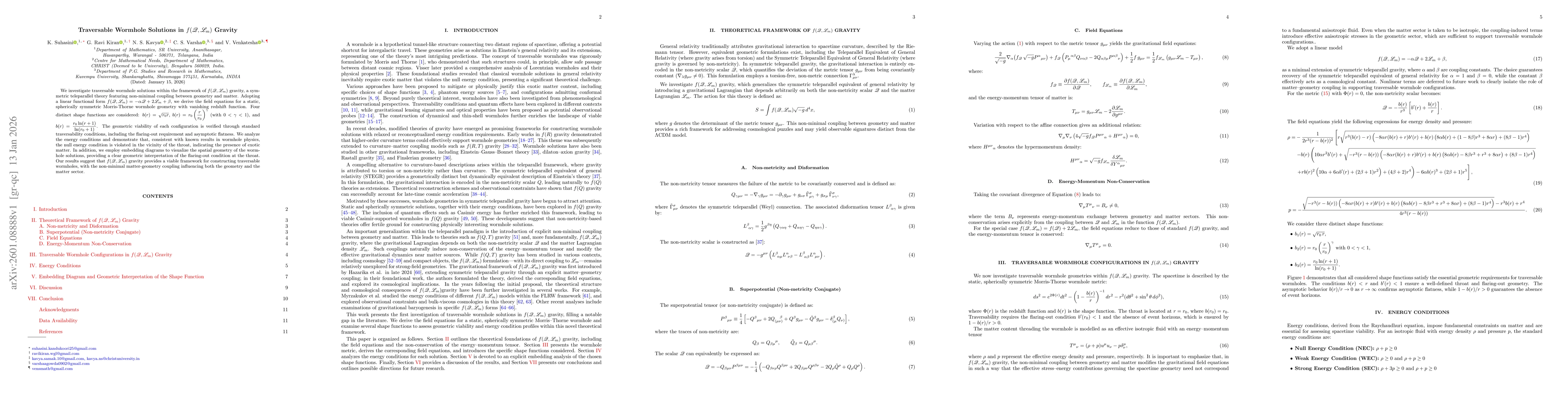 Thumbnail for Traversable Wormhole Solutions in f (Q, Lm) Gravity