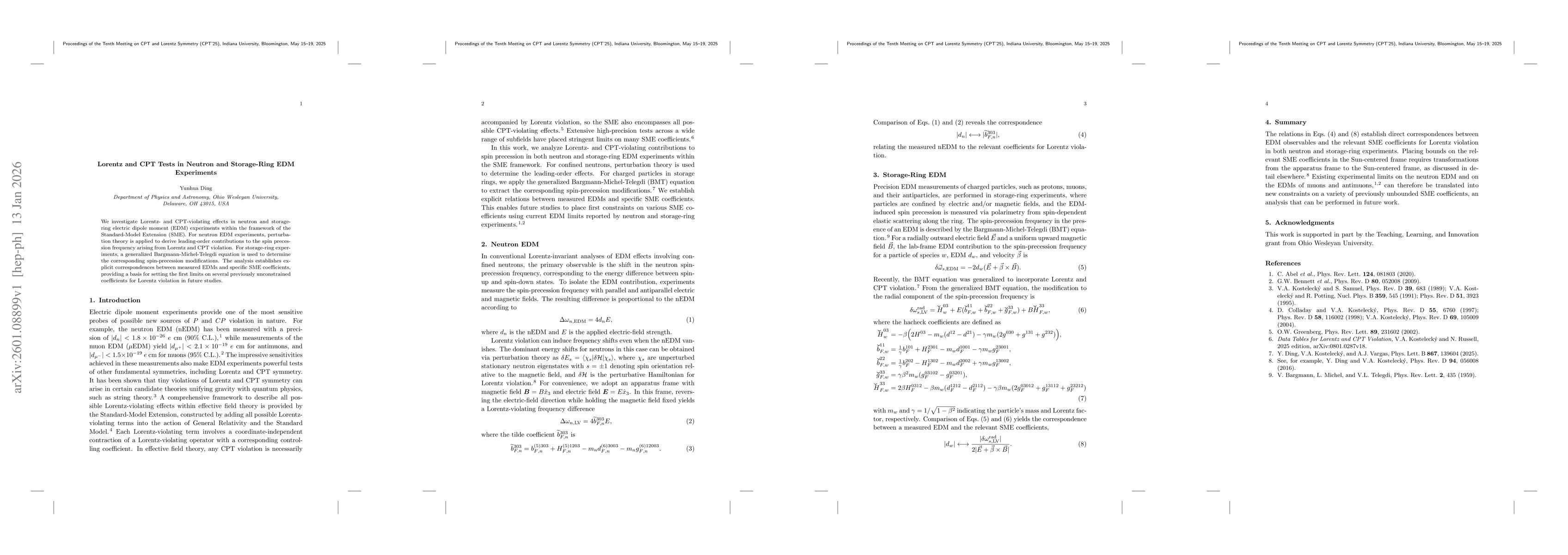 Thumbnail for Lorentz and CPT Tests in Neutron and Storage-Ring EDM Experiments