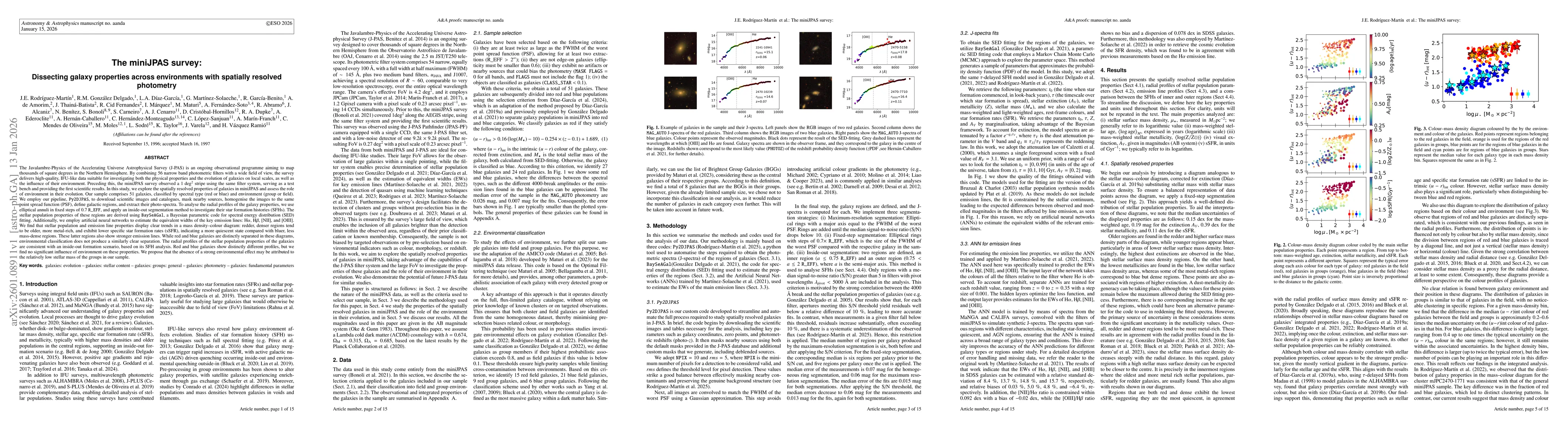 Thumbnail for The miniJPAS survey: Dissecting galaxy properties across environments with spatially resolved photometry