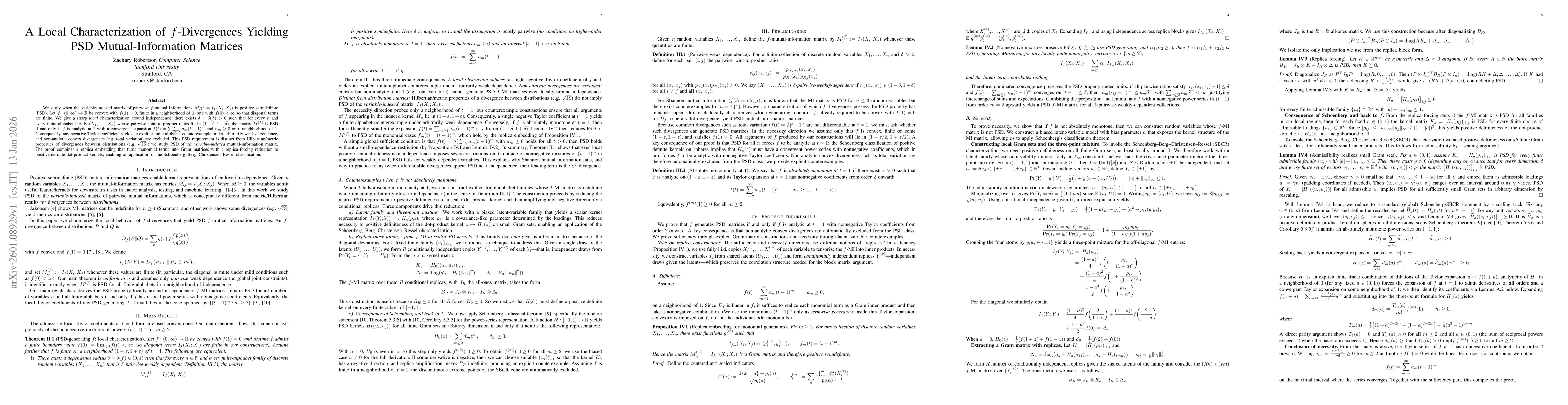 Thumbnail for A Local Characterization of $f$-Divergences Yielding PSD Mutual-Information Matrices