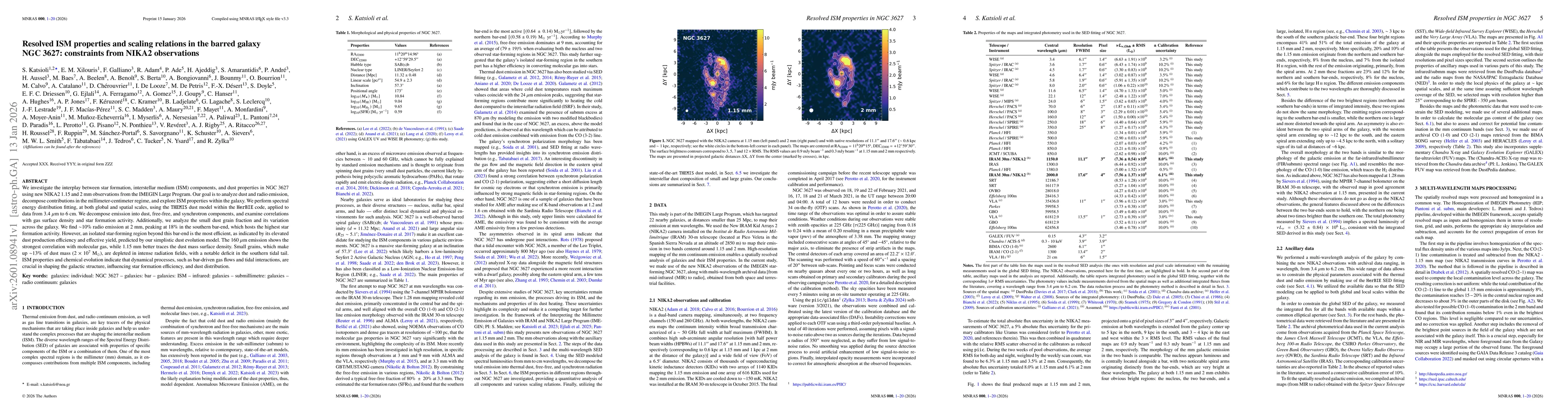 Thumbnail for Resolved ISM properties and scaling relations in the barred galaxy NGC 3627: constraints from NIKA2 observations