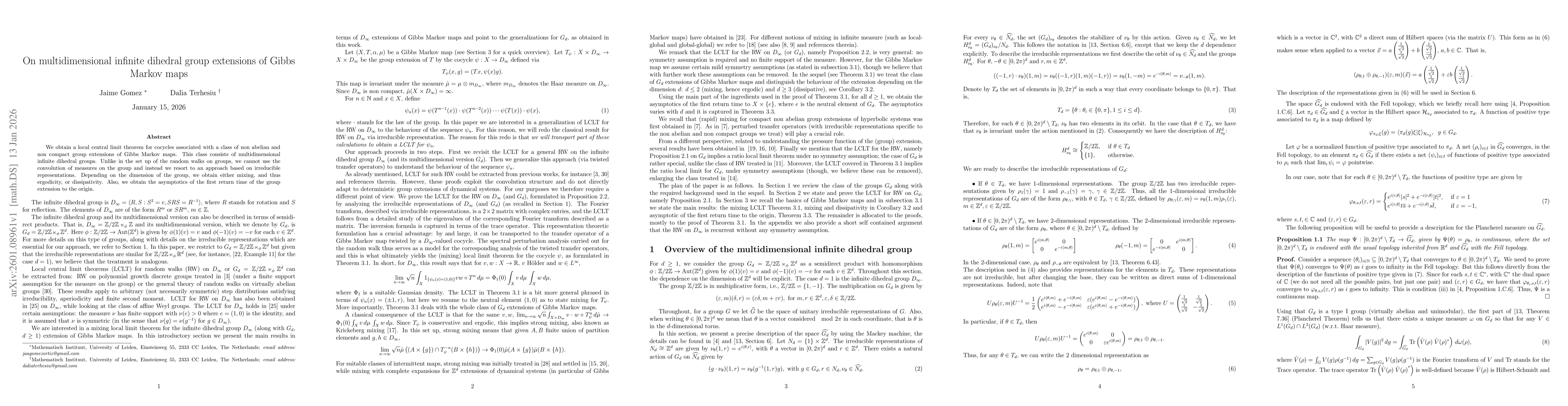 Thumbnail for On multidimensional infinite dihedral group extensions of Gibbs Markov maps