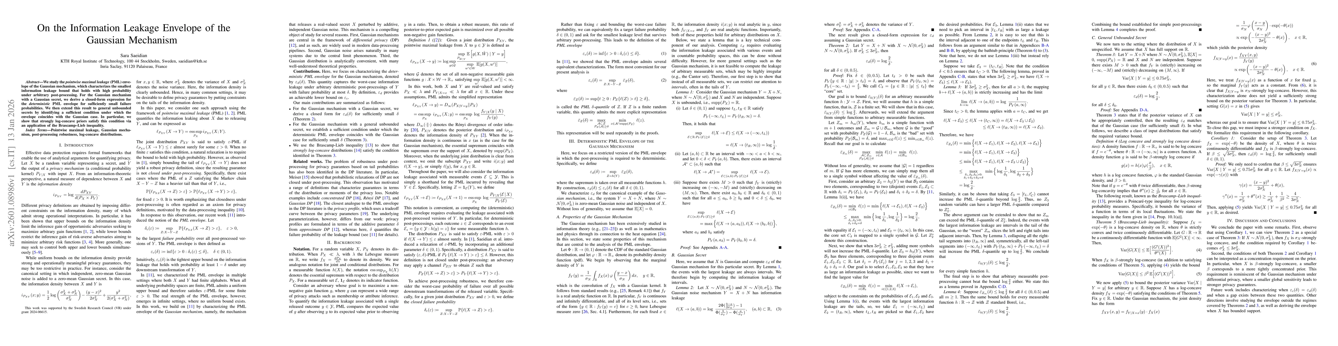 Thumbnail for On the Information Leakage Envelope of the Gaussian Mechanism