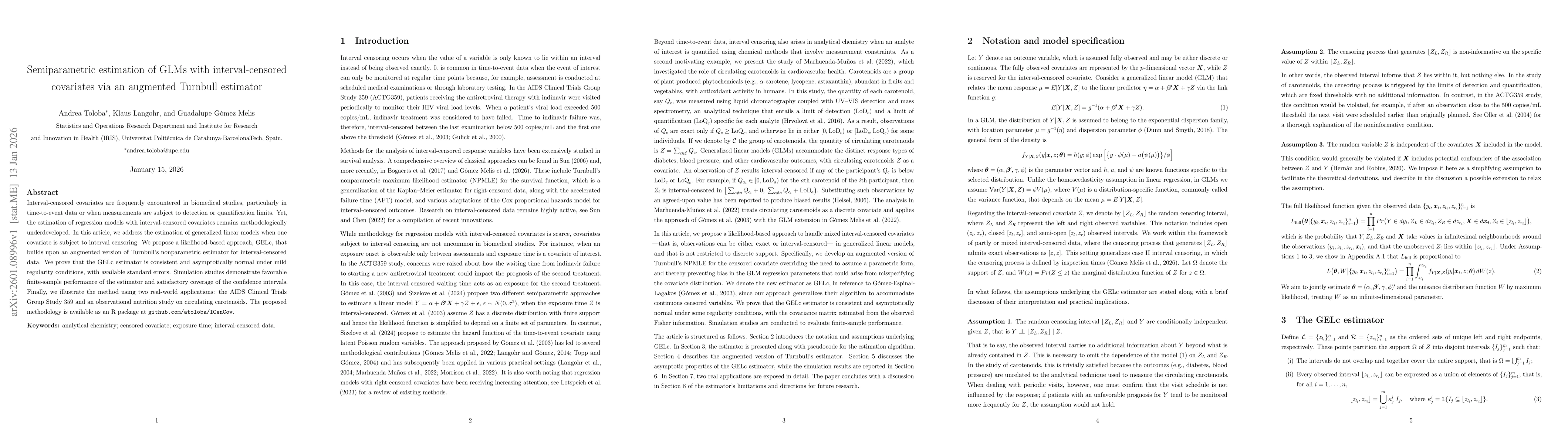 Thumbnail for Semiparametric estimation of GLMs with interval-censored covariates via an augmented Turnbull estimator