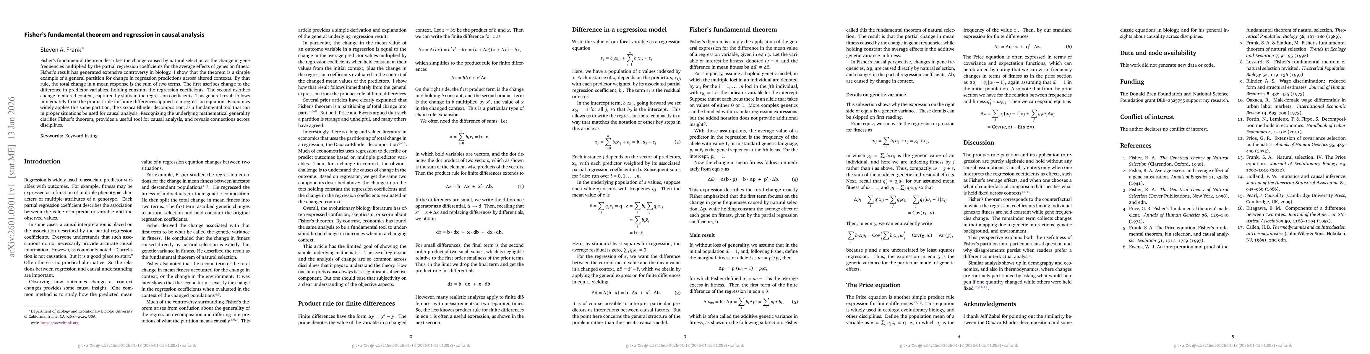 Thumbnail for Fisher's fundamental theorem and regression in causal analysis
