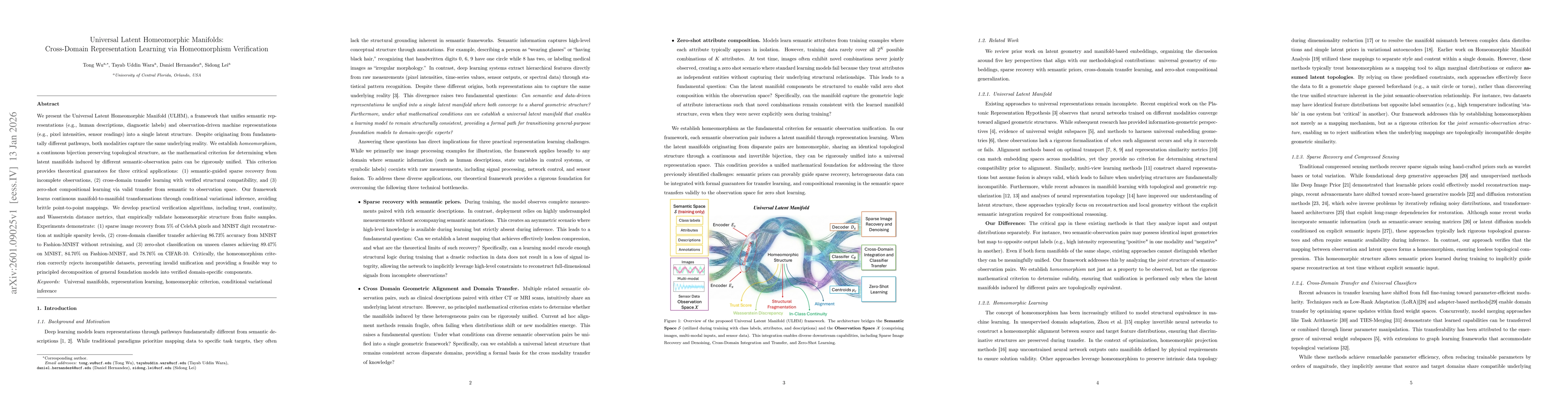 Thumbnail for Universal Latent Homeomorphic Manifolds: Cross-Domain Representation Learning via Homeomorphism Verification