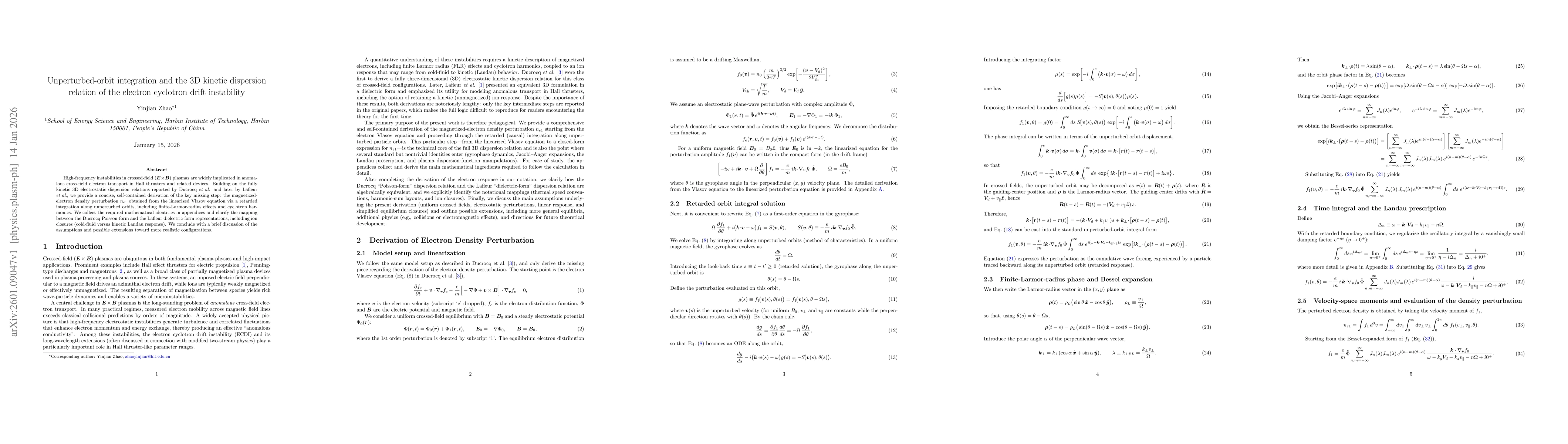 Thumbnail for Unperturbed-orbit integration and the 3D kinetic dispersion relation of the electron cyclotron drift instability