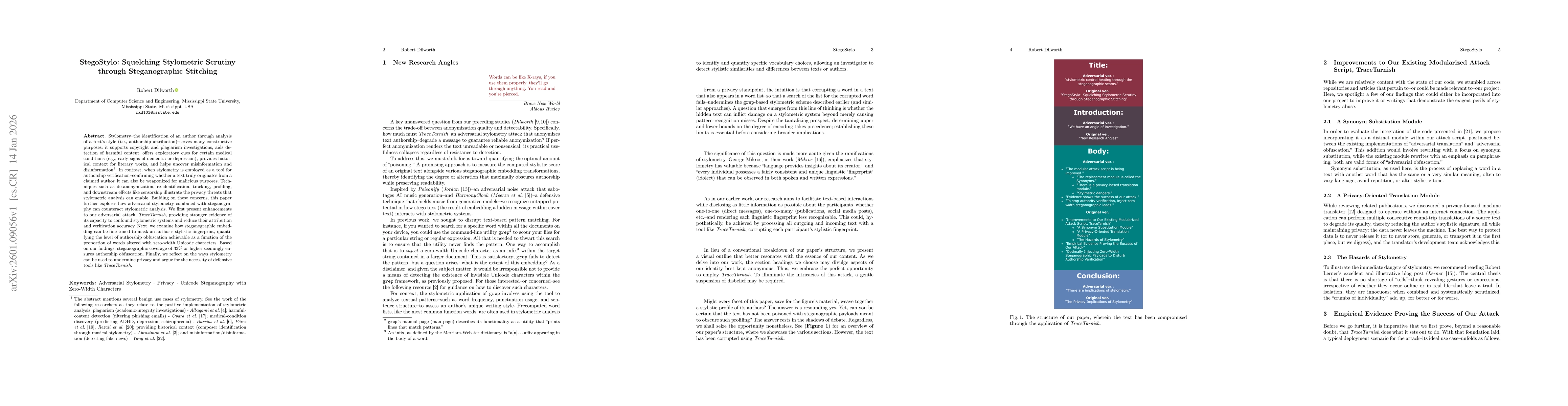 Thumbnail for StegoStylo: Squelching Stylometric Scrutiny through Steganographic Stitching