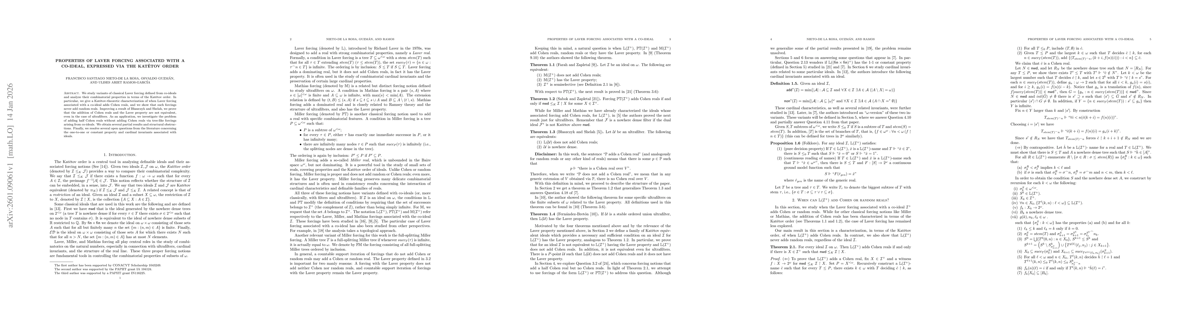 Thumbnail for Properties of Laver forcing associated with a co-ideal expressed via the Katetov order