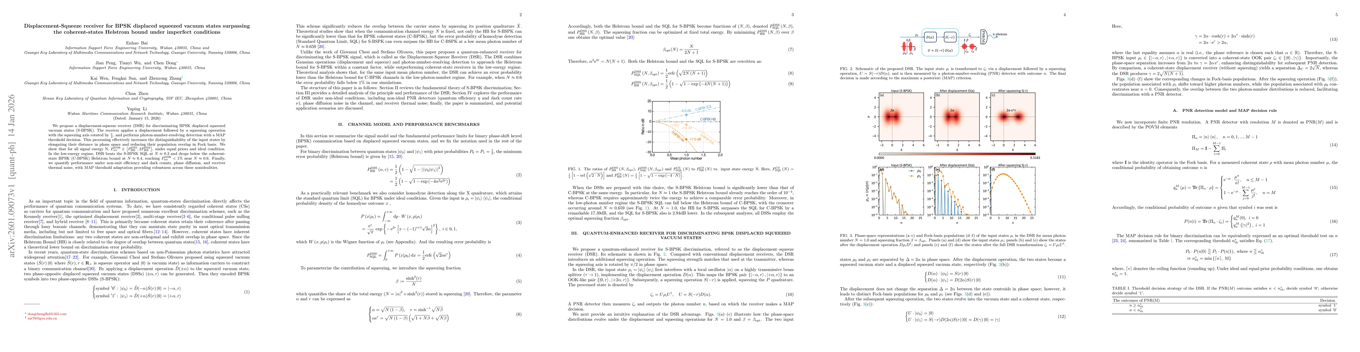 Thumbnail for Displacement-Squeeze receiver for BPSK displaced squeezed vacuum states surpassing the coherent-states Helstrom bound under imperfect conditions