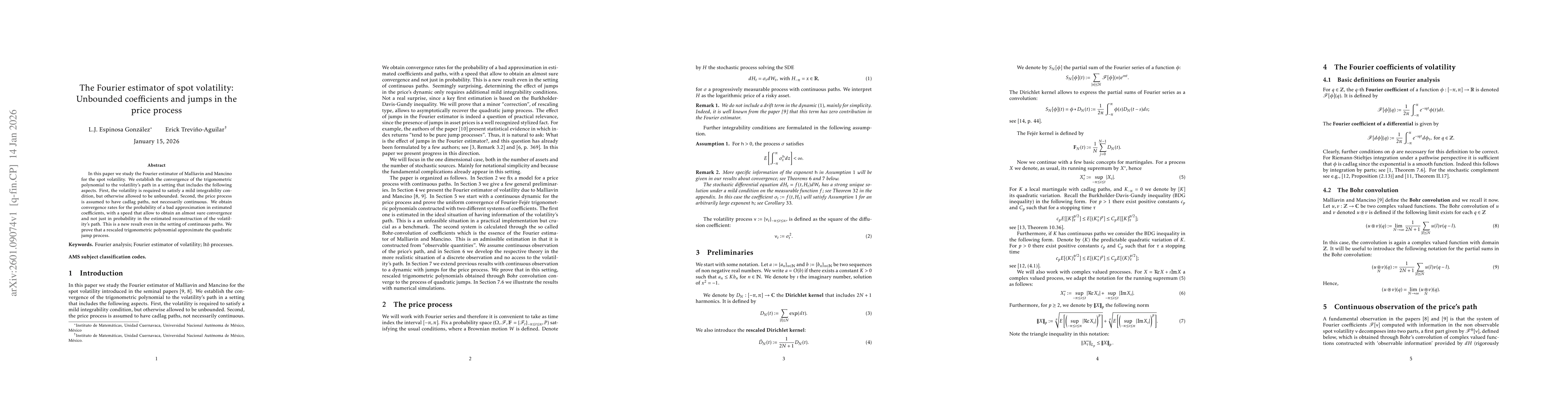 Thumbnail for The Fourier estimator of spot volatility: Unbounded coefficients and jumps in the price process