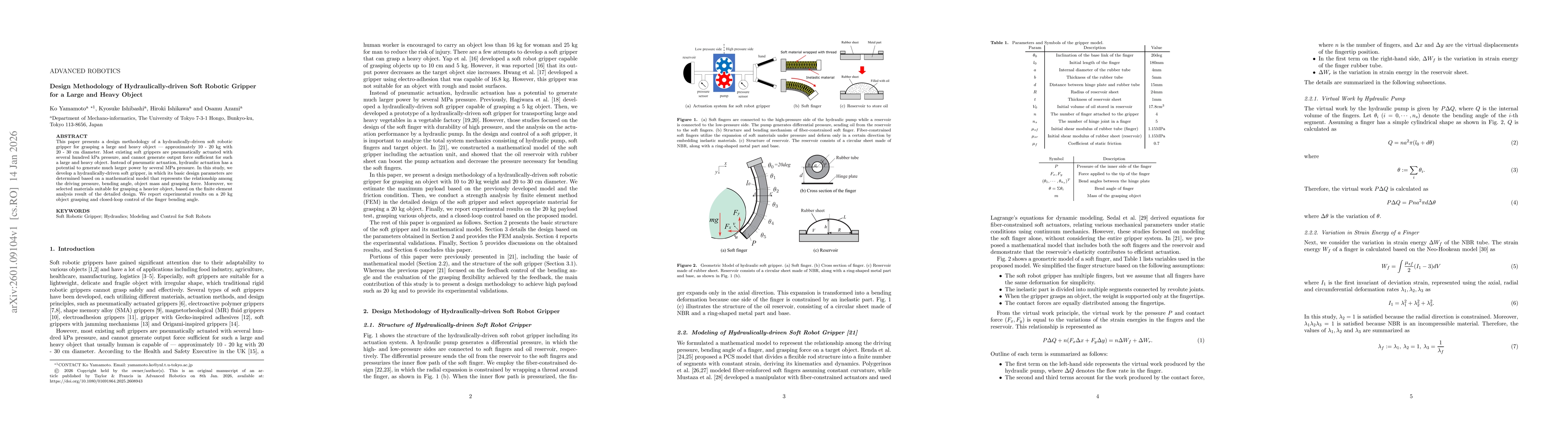 Thumbnail for Design Methodology of Hydraulically-driven Soft Robotic Gripper for a Large and Heavy Object