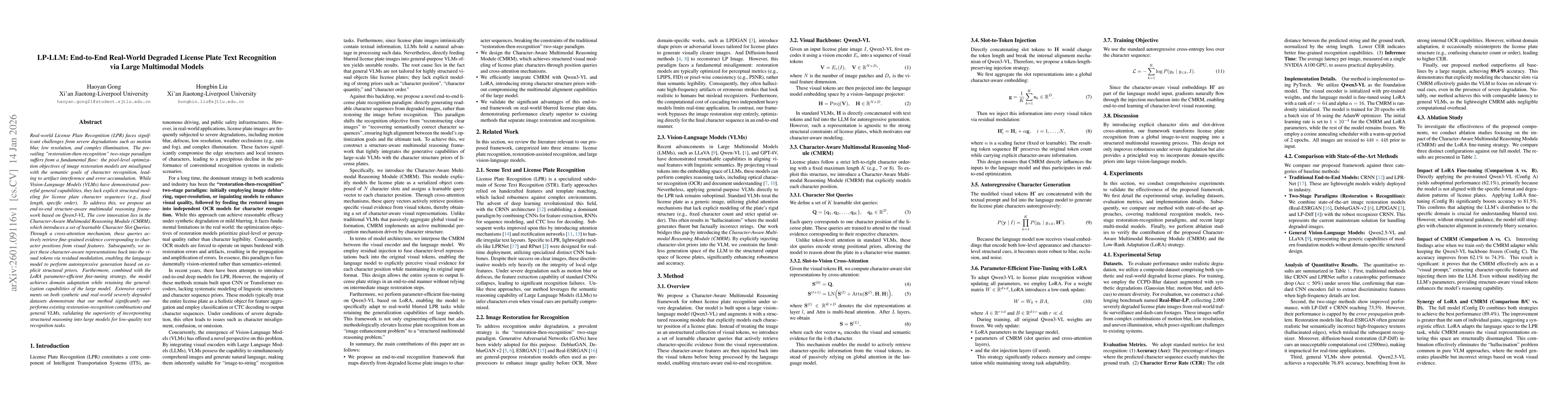 Thumbnail for LP-LLM: End-to-End Real-World Degraded License Plate Text Recognition via Large Multimodal Models