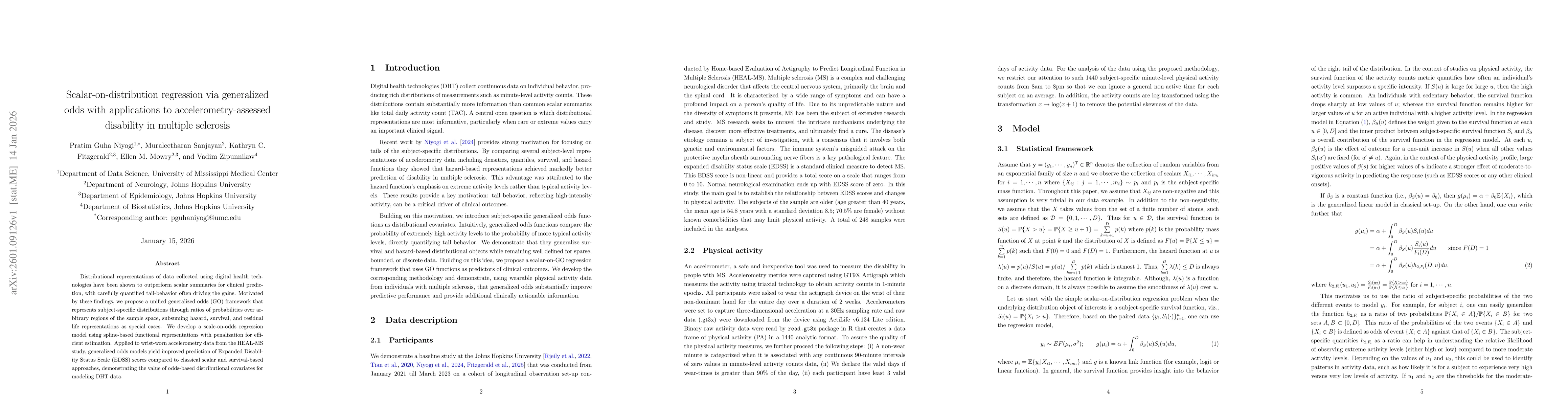 Thumbnail for Scalar-on-distribution regression via generalized odds with applications to accelerometry-assessed disability in multiple sclerosis