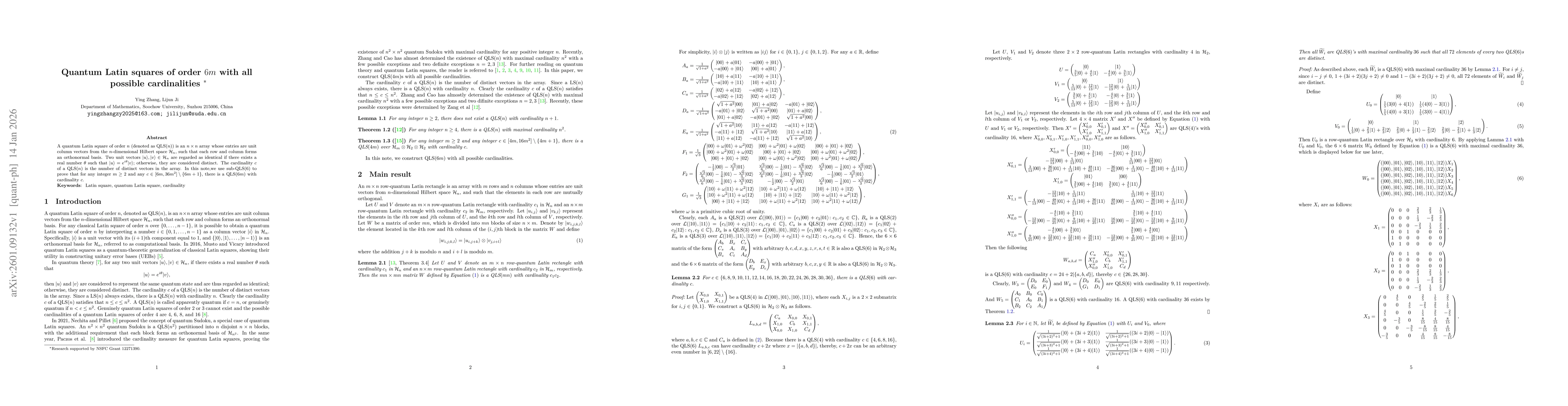 Thumbnail for Quantum Latin squares of order $6m$ with all possible cardinalities