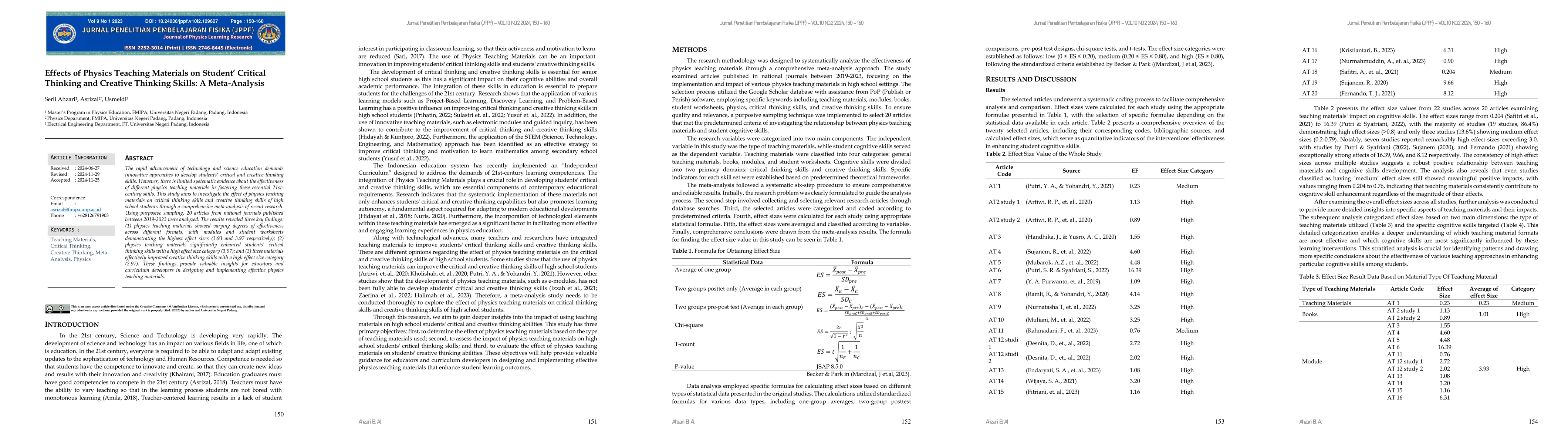 Thumbnail for Effects of Physics Teaching Materials on Student Critical Thinking and Creative Thinking Skills: A Meta-Analysis