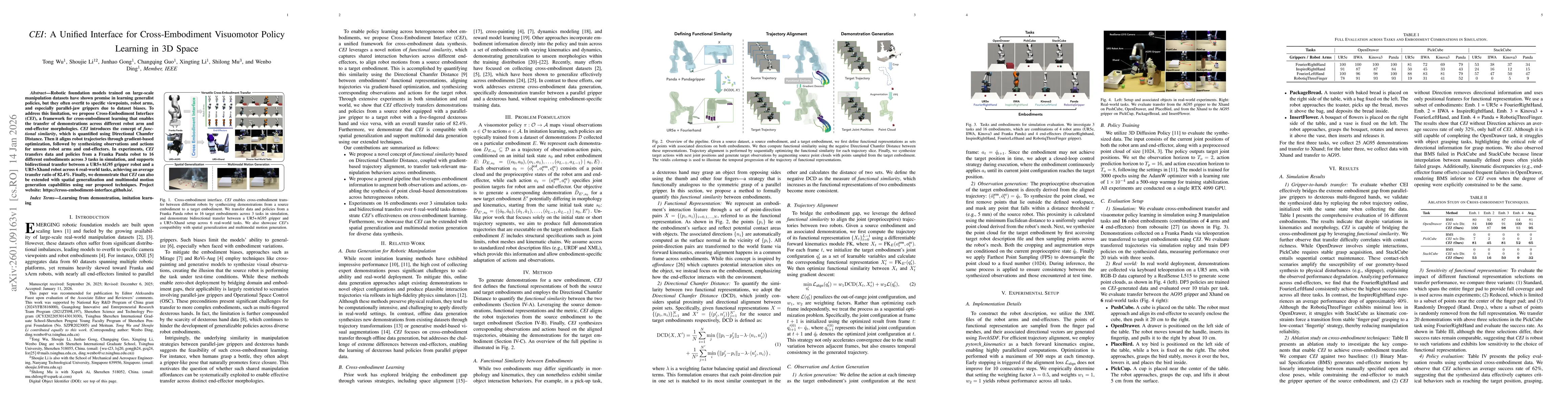Thumbnail for CEI: A Unified Interface for Cross-Embodiment Visuomotor Policy Learning in 3D Space