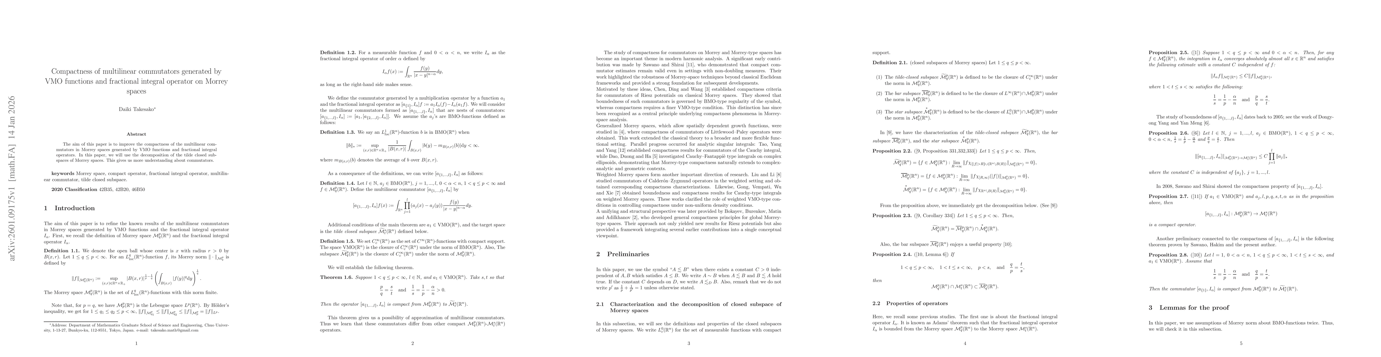 Thumbnail for Compactness of multilinear commutators generated by VMO functions and fractional integral operator on Morrey spaces
